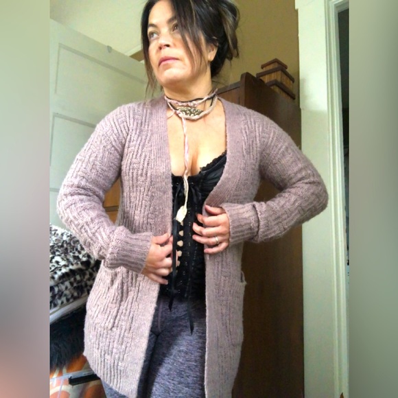 Mauve Midi Cardigan w/ Pockets - Picture 6 of 13
